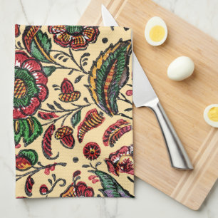 Vintage Indian Cotton Chintz Fabric Kökshandduk