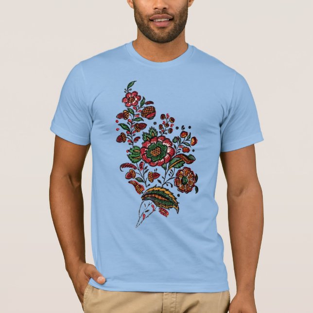 Vintage Indian Cotton Chintz Fabric T Shirt (Framsida)