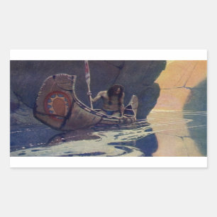 Vintage Indian Kanot Paddling Sol Classic Rektangulärt Klistermärke