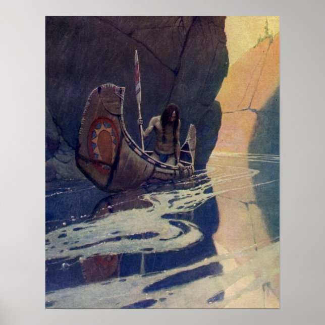 Vintage Indian Kanot Paddling Sol Klassiker Poster (Framsidan)