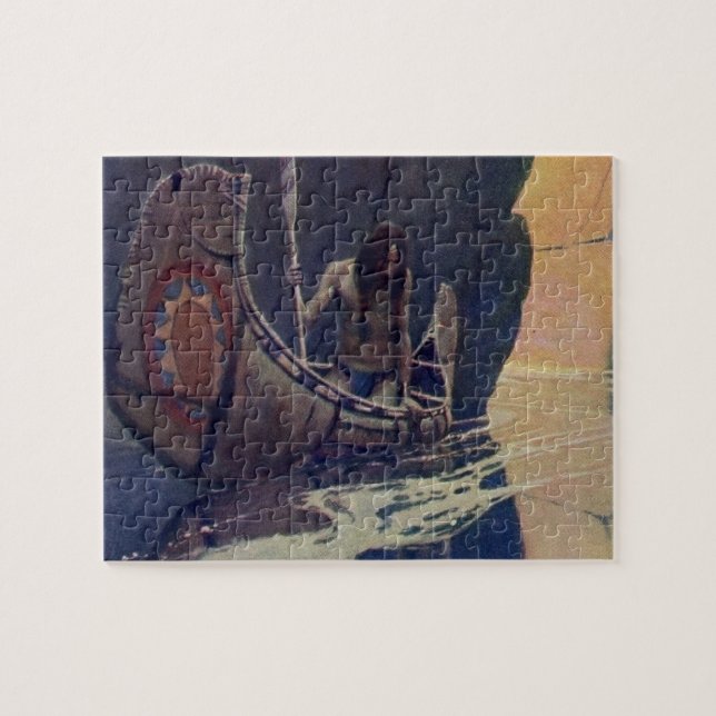 Vintage Indian Kanot Paddling Sol Klassiker Pussel (Horisontell)