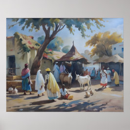 Vintage Indian Village Art Poster