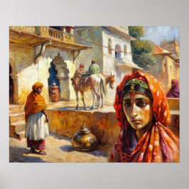 Vintage Indian Village Scene Poster