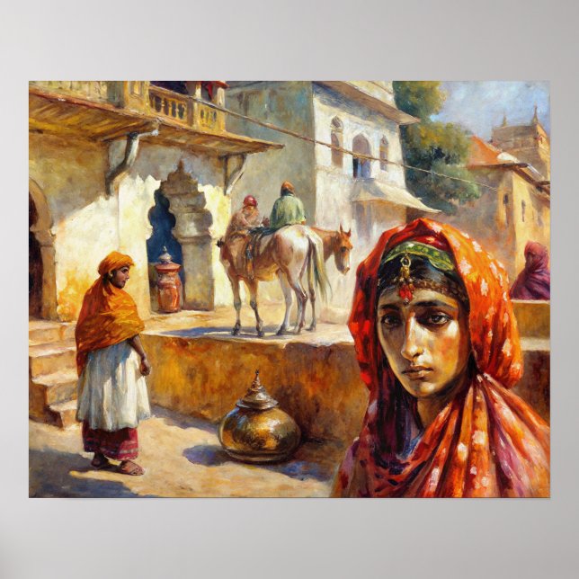 Vintage Indian Village Scene Poster (Framsidan)