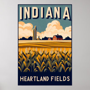 Vintage Indiana Bondgårdslandskapsaffisch Poster