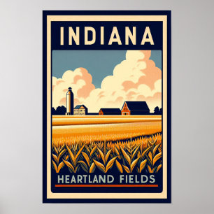 Vintage Indiana Bondgårdslandskapsaffisch Poster