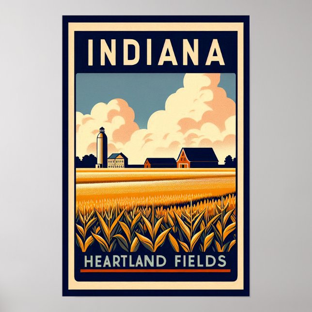 Vintage Indiana Bondgårdslandskapsaffisch Poster (Framsidan)