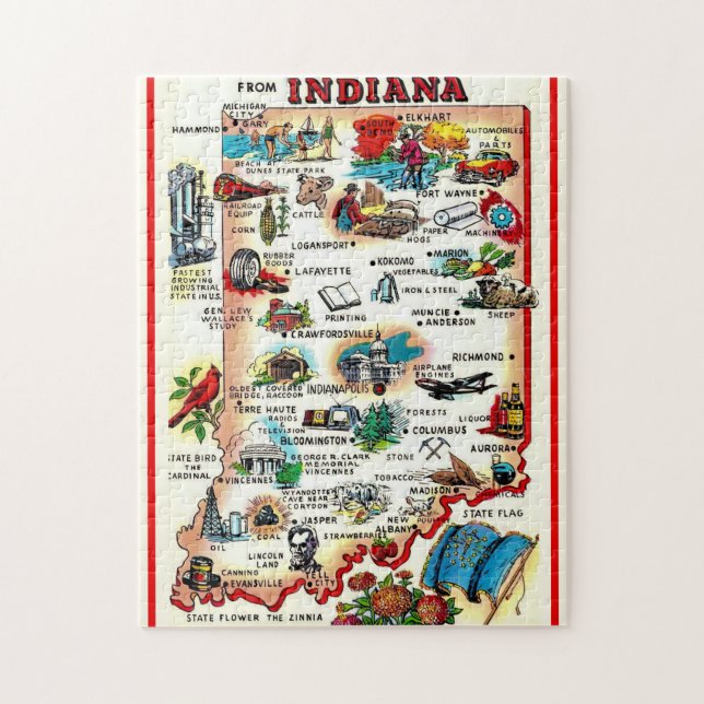 Vintage Indiana Illustrerad 11x14 Pussel (Vertikal)