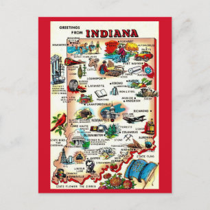 Vintage Indiana Illustrerad Vykort