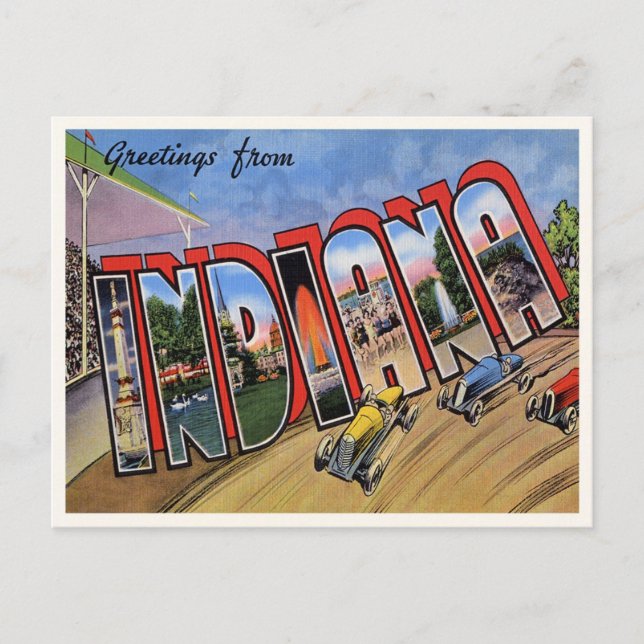 Vintage Indiana Meddelande Vykort (Framsida)