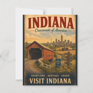 Vintage Indiana-resemalj med övertäckt bro Anteckningskort