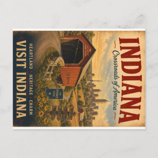 Vintage Indiana-resemalj med övertäckt bro Helg Vykort