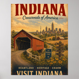 Vintage Indiana-resemalj med övertäckt bro Poster