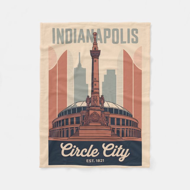 Vintage Indianapolis Indiana Retro Cityscape Art Fleecefilt (Framsidan)