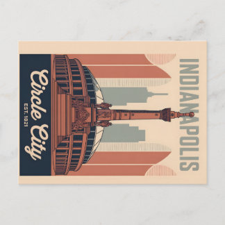 Vintage Indianapolis Indiana Retro Cityscape Art Helg Vykort