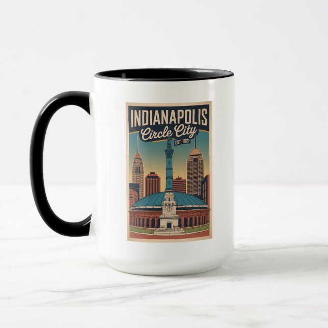 Vintage Indianapolis Indiana Retro Cityscape Art Mugg (Vänster)