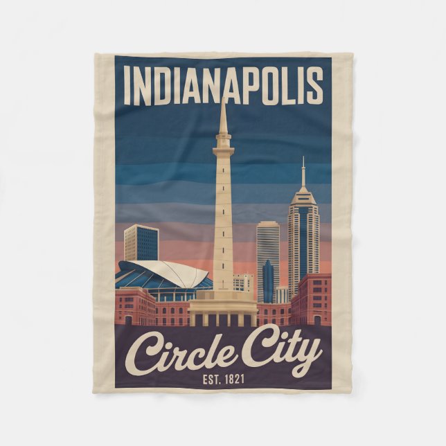 Vintage Indianapolis Indiana Retro Stadsscenariot  Fleecefilt (Framsidan)