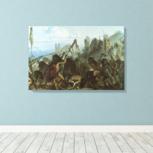 Vintage indianer, Bison-dans av Karl Bodmer Canvastryck