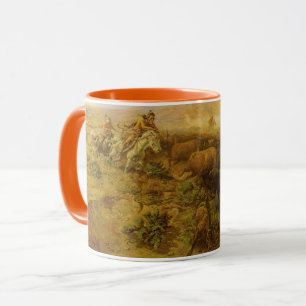 Vintage indianer, Buffalo Hunt av CM Russell Mugg