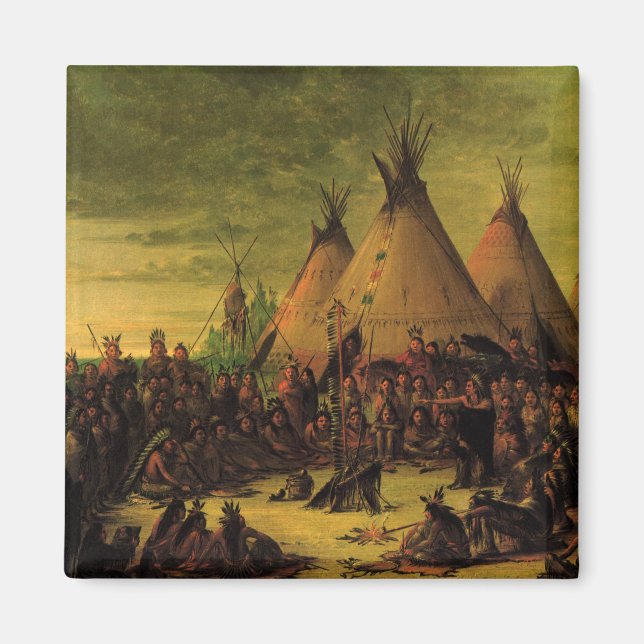 Vintage indianer, rådet i Sioux Krig av Catlin Magnet (Framsidan)