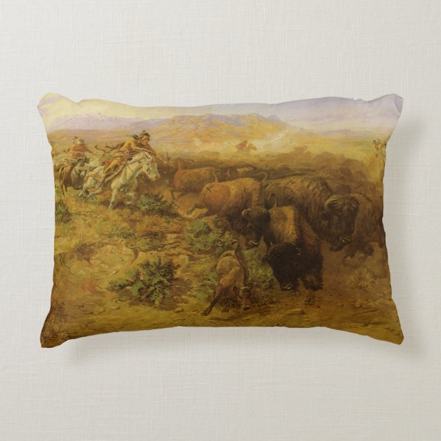 Vintage Indians, Buffalo Hunt av CM Russell Prydnadskudde (Framsidan)