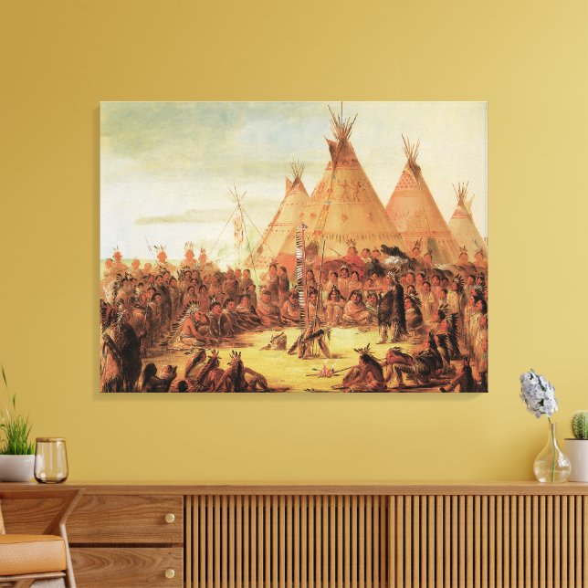 Vintage Indians, Sioux War Council av Catlin Canvastryck (Insitu (Vardagsrum))
