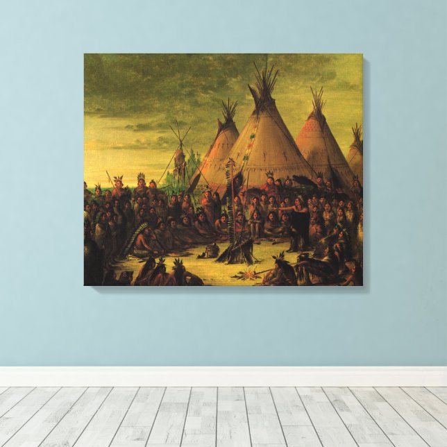 Vintage Indians, Sioux War Council av Catlin Canvastryck (Insitu (trägolv))