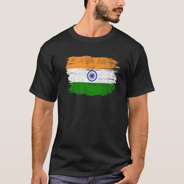 Vintage Indien-Flagga för Indien T Shirt (Framsida)
