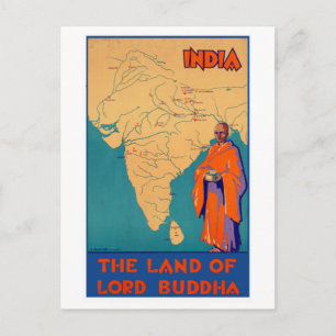 Vintage Indien Land av Lord Buddha Resor Vykort