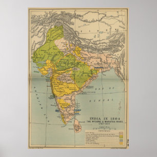 Vintage Indien Maratha och Mysore krigkarta (1804) Poster