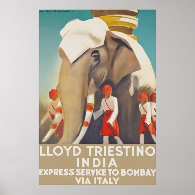 Vintage Indien Resa Poster Lloyd Triestino Bombay (Framsidan)