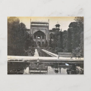 Vintage Indien, Taj Mahal-trädgårdar Vykort