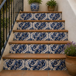 Vintage Indigo Hand Painted Blue Ornamental Mosaic Kakelplatta