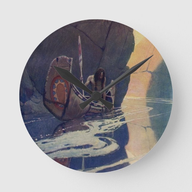 Vintage indisk kanomynning med Sol-symbol Rund Klocka (Framsida)