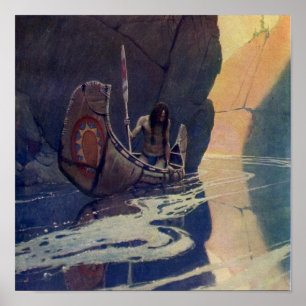 Vintage indisk kanot paddling Sun Classic Poster