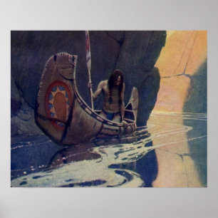 Vintage indisk kanot paddling Sun Classic Poster