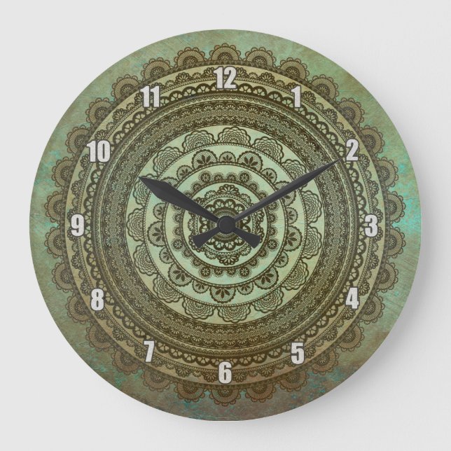 Vintage indisk mandala andlig zen väggklocka (Framsida)