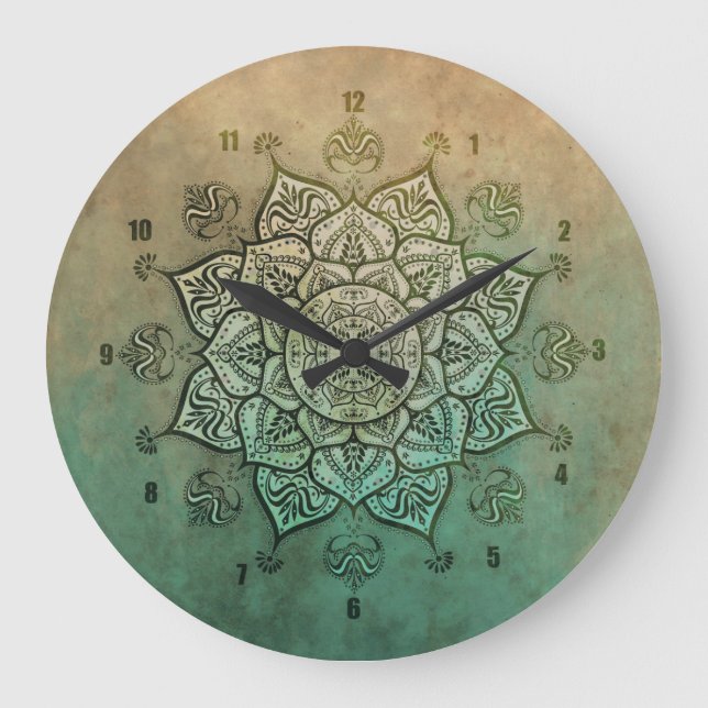 Vintage indisk mandala bohemisk väggklocka (Framsida)
