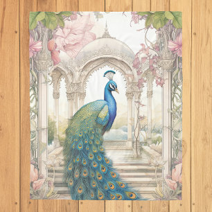 Vintage indisk stil blomsterträdgård påfågel fleecefilt