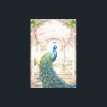 Vintage Indiska Stil Blommigten Garden Peacock Canvastryck<br><div class="desc">Elegant vattenfärgskonst med vacker påk med indiska bågar i bakgrunden med rosa blommor.</div>