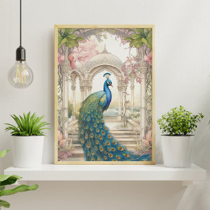 Vintage Indiska Stil Blommigten Garden Peacock Poster
