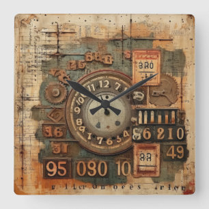 Vintage Industrial Grunge Wall Clock Fyrkantig Klocka
