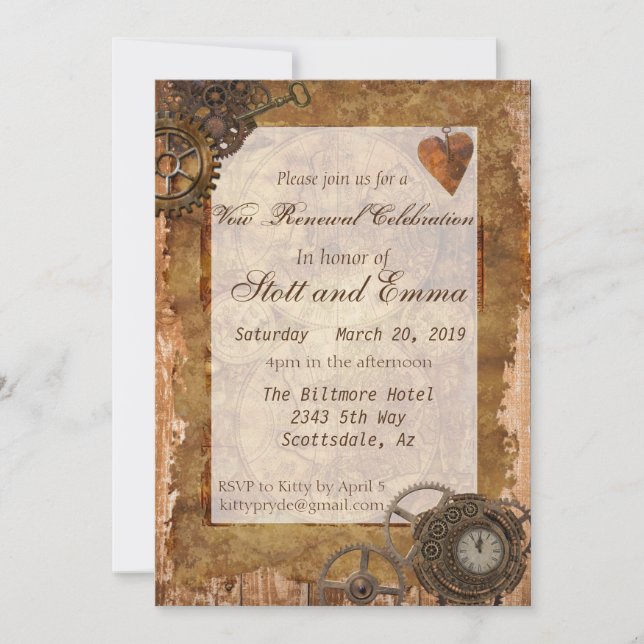 Vintage Industrial Steampunk Vow Renewal Inbjudningar (Framsida)