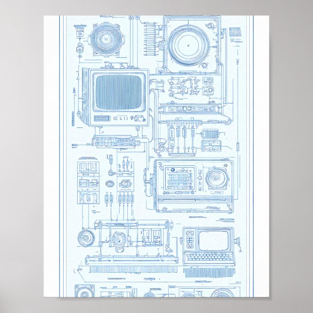 Vintage Industriel Konst: Retro-Tech Modulär Maski Poster (Framsidan)