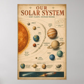Vintage informationsgrafik för utbildning om solsy poster