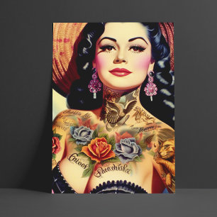 Vintage Inked Pin-up Vykort