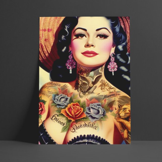 Vintage Inked Pin-up Vykort (Skapare uppladdad)
