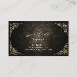 Vintage inramad mörk damastast Playwright Visitkort