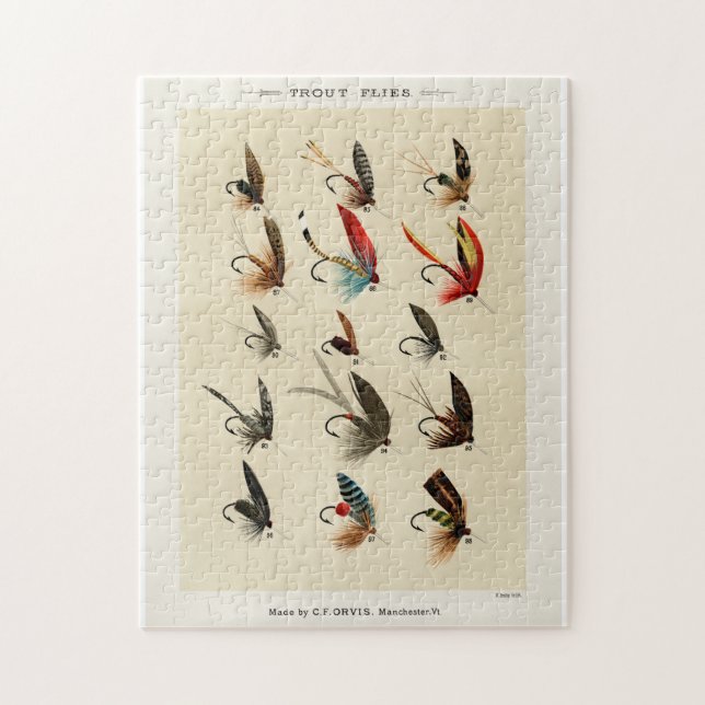 Vintage Insekt Trout Flies Vingar Pussel (Vertikal)