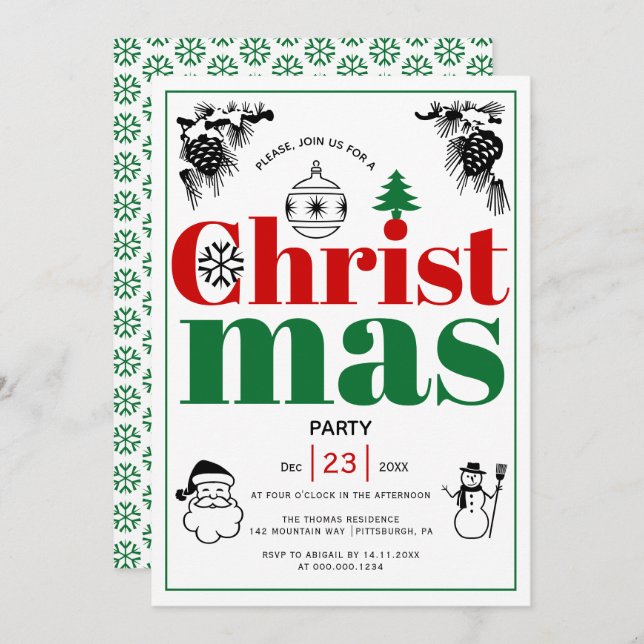 Vintage inslag julafton julfest inbjudningar (Fram/baksida)